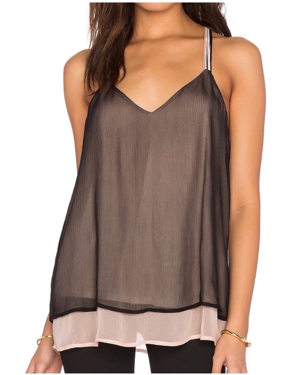 Ella Moss Silk Sheer Layered Black & Blush Spaghetti Strap Cami- Sz Small